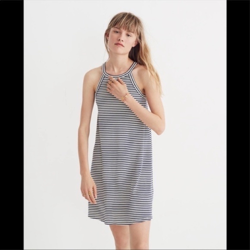 Madewell Ribbed Knit District Dress In Stripe Thin Strap Midi Dress‎
